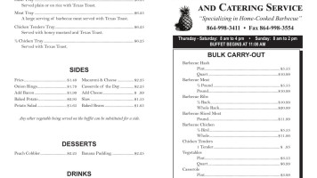 Lee's Barbecue Catering Service menu