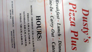 Dusty's Pizza Plus menu