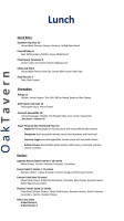 The Oak Tavern menu