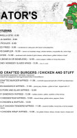 Gator's menu