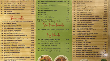 Vietnamese Pho menu