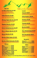 Mi Linda Sierra Mexican menu