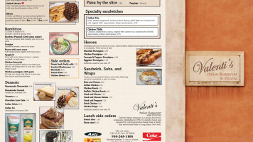 Valenti's Italian menu