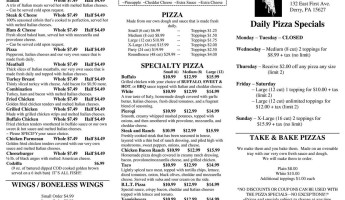 Roundhouse Pizza menu