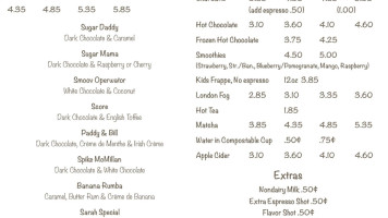 Swank Coffee Shoppe menu