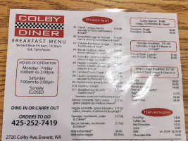 Colby Diner menu