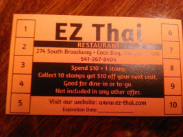 E Z Thai menu