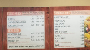 Pat's Sub Shop menu