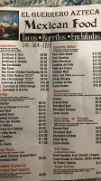 El Guerrero Azteca menu