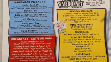 War Bonnet Grill And Native Gifts menu