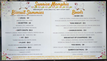 Sunrise Memphis menu