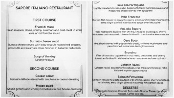 Sapore Italiano menu