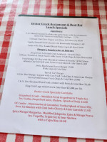 Oyster Creek Restaurant And Boat Bar menu