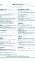 Zinc@shade Lounge menu