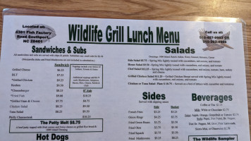 Wildlife And Grill menu