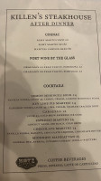 Killen's Steakhouse menu