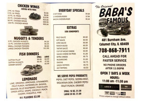 Baba's Calumet City Famous Steak Lemonade menu