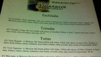 Villanueva menu