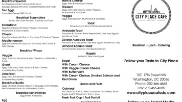 City Place Cafe menu