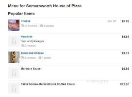 Somersworth House Of Pizza menu