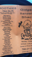 Gidgets Sandwich Shack menu