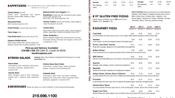 Faustino's Pizza menu