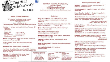 Tug Hill Hideaway menu