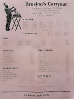 Bresina's Carry Out menu