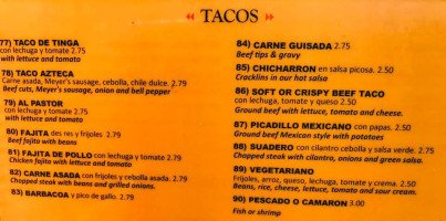 Taquería Azteca De Oro menu