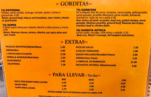 Taquería Azteca De Oro menu