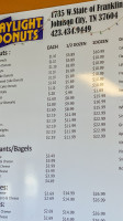 Daylight Donuts menu