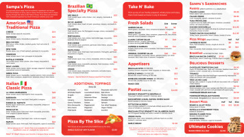 Sampa's Gourmet Pizza Co menu