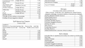 Howell's Ice Cream King menu