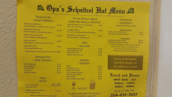 Opa's Schnitzel Hut menu