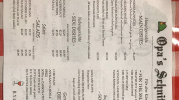 Opa's Schnitzel Hut menu