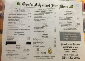 Opa's Schnitzel Hut menu