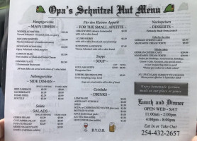 Opa's Schnitzel Hut menu