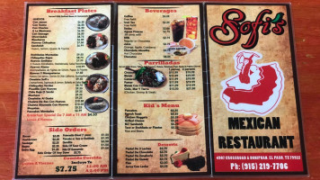 Sofi's Mexican menu