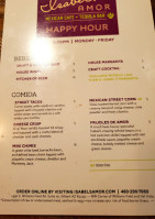 Isabel's Amor menu