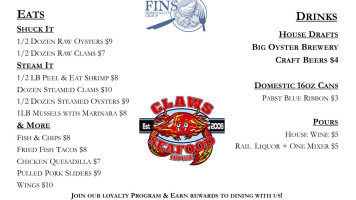 Claws Seafood House menu