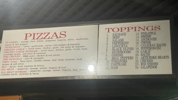 Treasure Cove Pizza menu