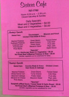 Sister's Cafe menu