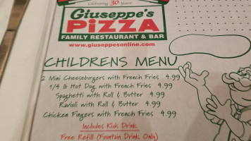 Giuseppe's Pizza Family menu