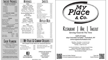 My Place Co. Schodack menu