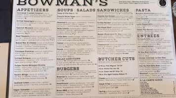 Bowman's Tavern menu