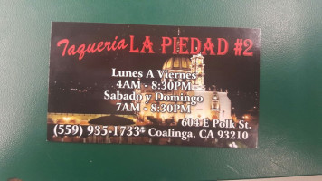 Taqueria La Piedad #2 menu