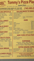 Tommy's Pizza menu