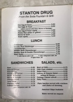 Stanton Drug Grill menu