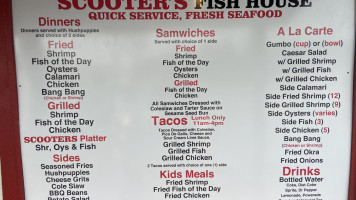 Scooter's Fish House menu