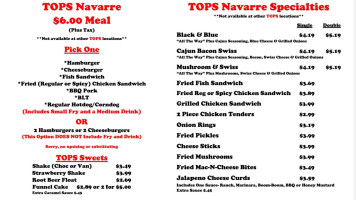 Tops Burgers menu